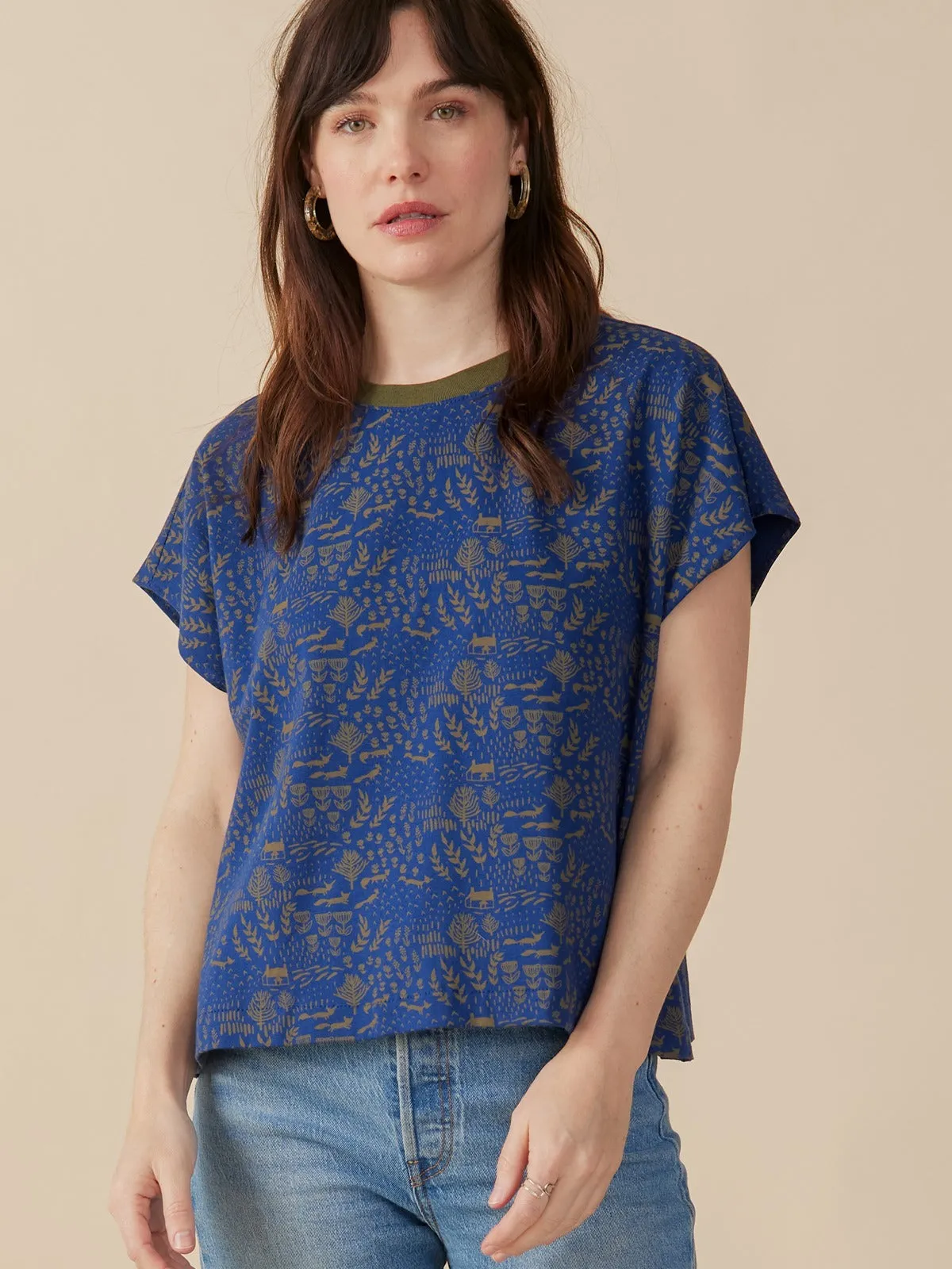 Breathable back panel Caitlin Top - Cobalt Foxes