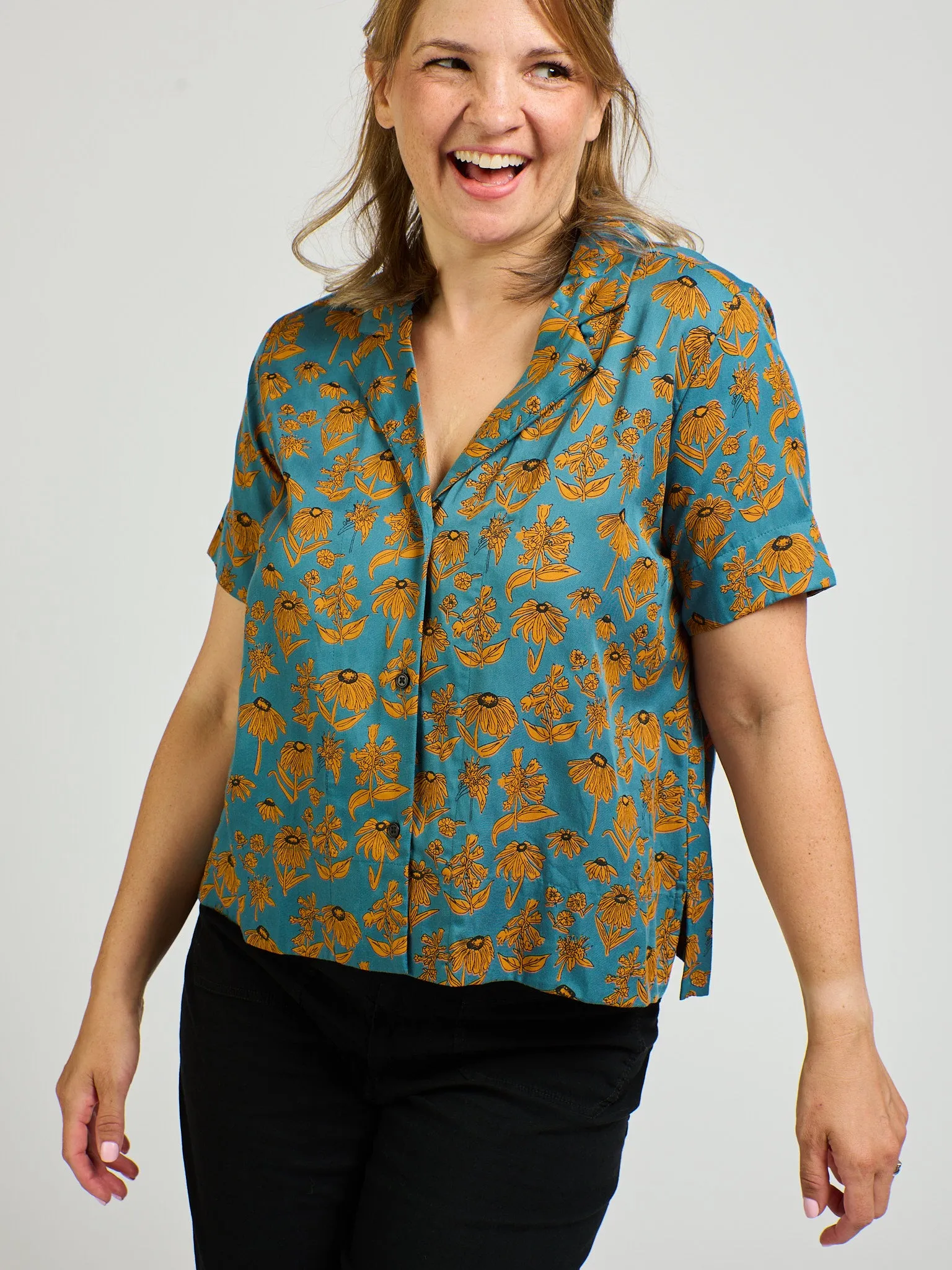 FrictionResistant Trim Camp Shirt - Teal Floral