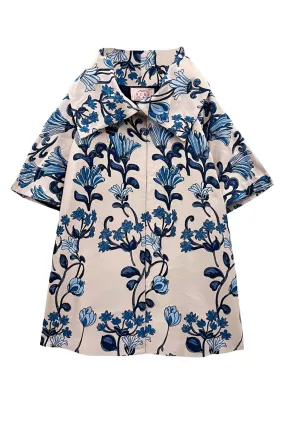 Car Coat - Blue Floral Jacquard Comfy Fit Anti Pill Technology