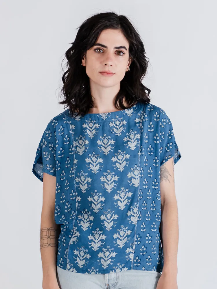 Cara Top - Indigo Mix Ethical production Layered Collar Structure