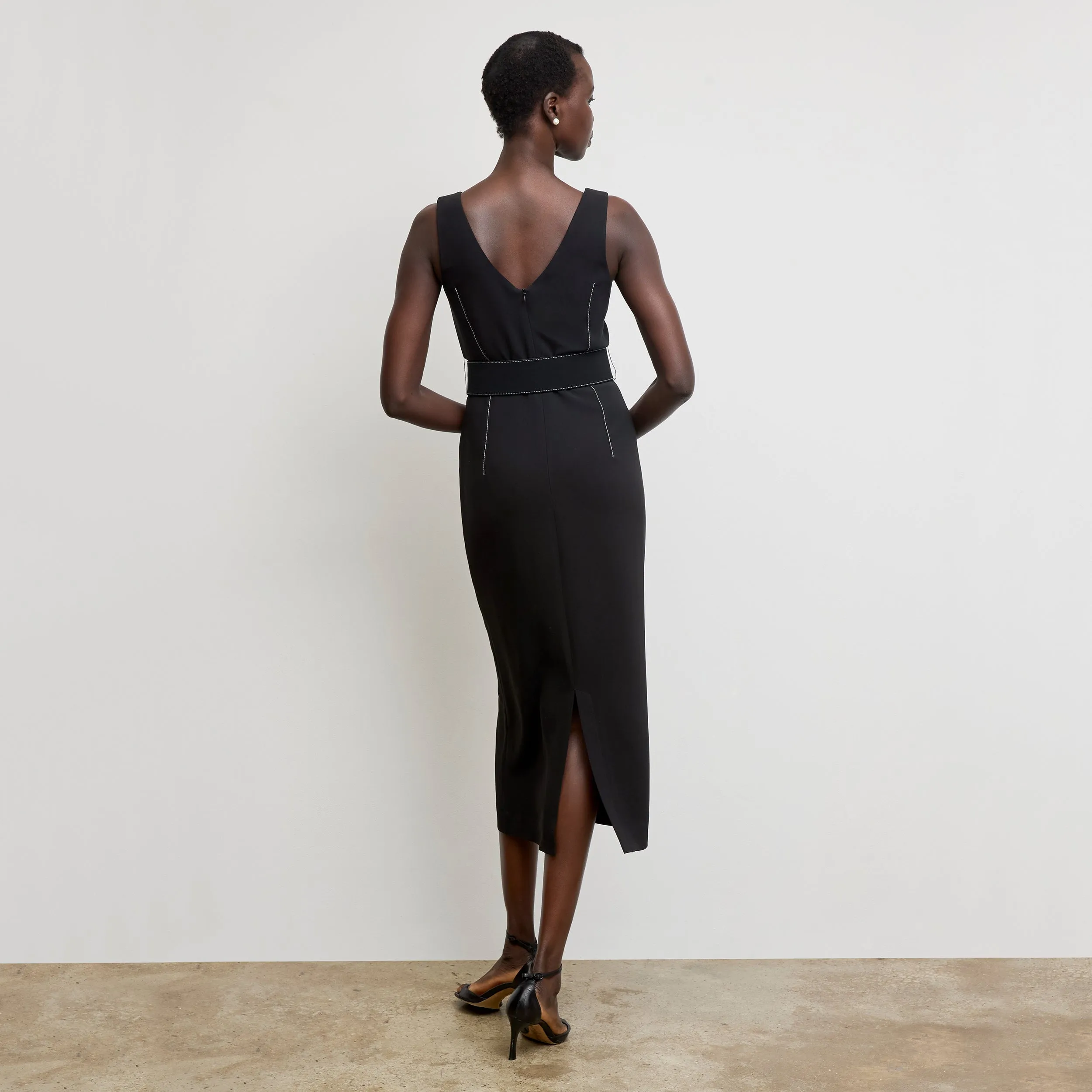 Carmela Streamline Dress - Everyday Crepe with Topstitch :: Black AllSeason Wearability