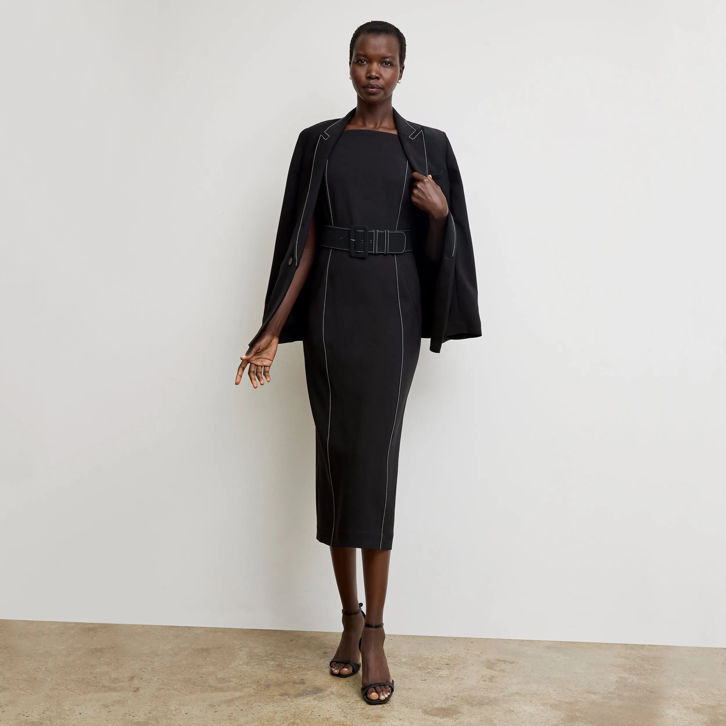 Stretch Technology Carmela Streamline Dress - Everyday Crepe with Topstitch :: Black