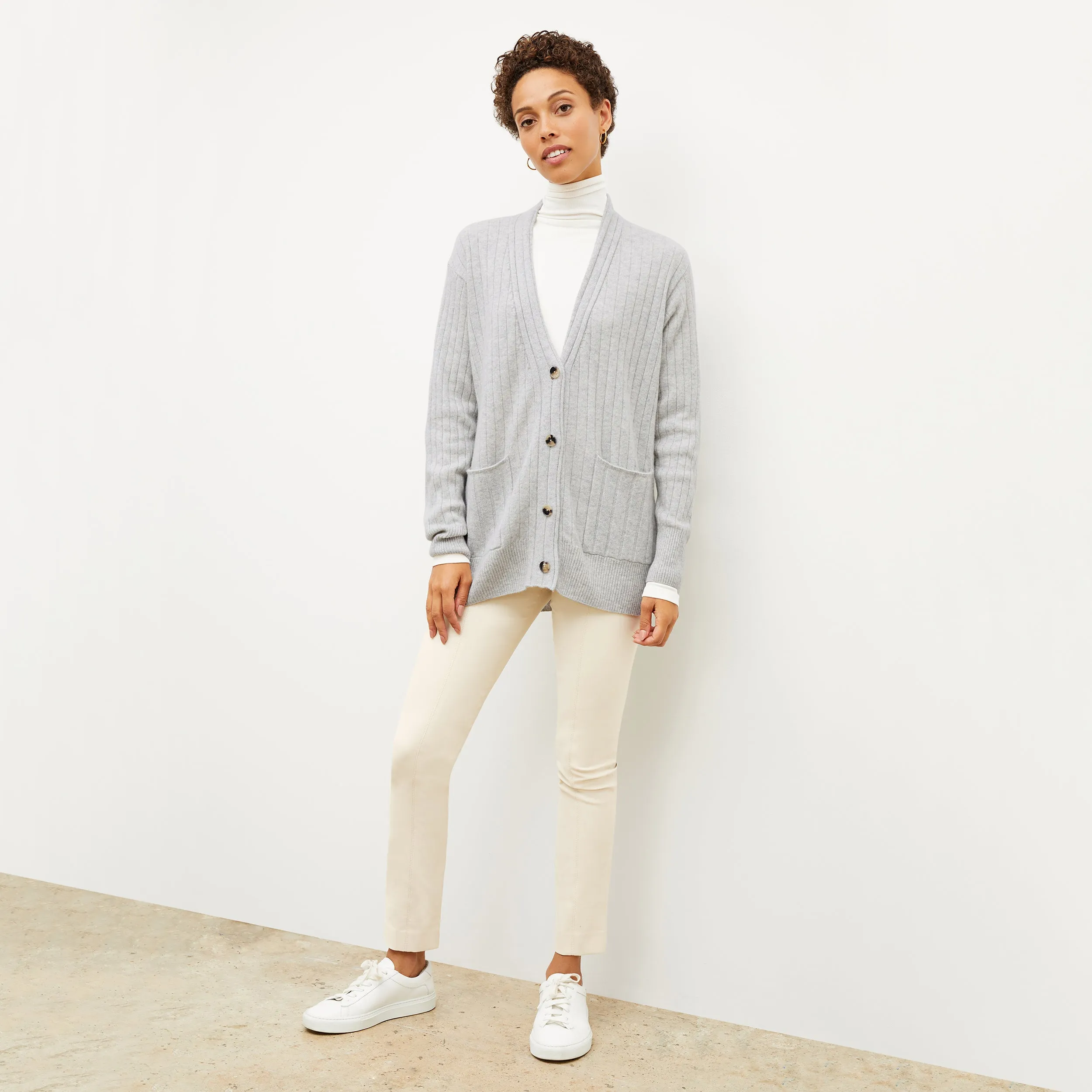 Caro Cardigan - Cashmere :: Light Heather Gray UV Protection Enhanced