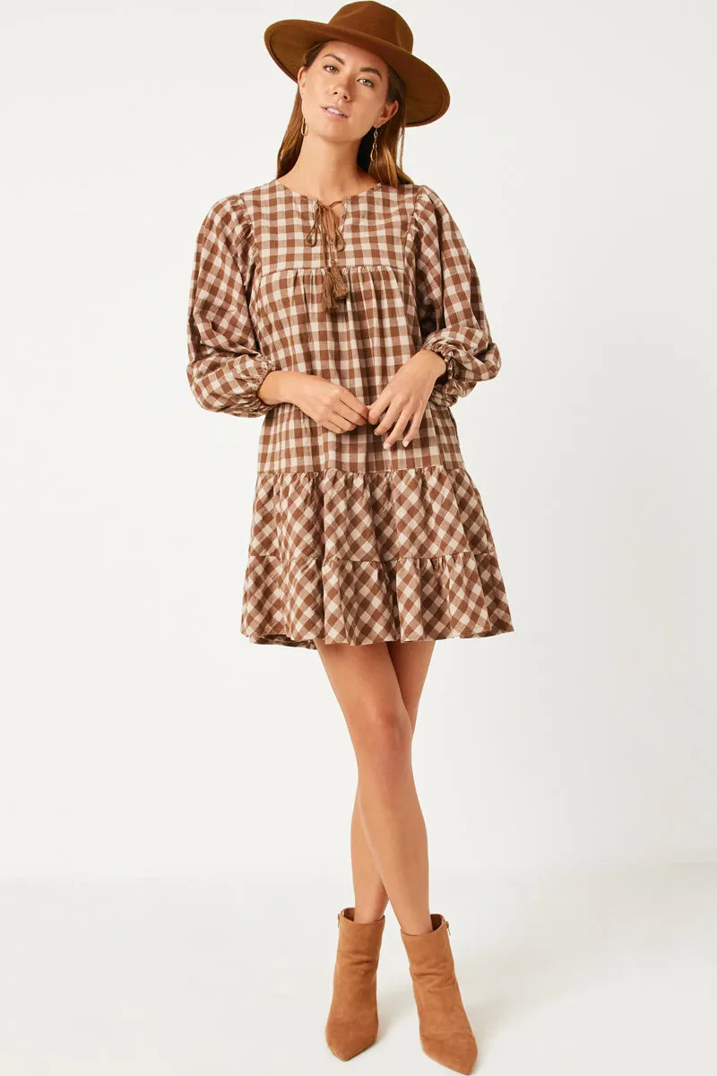Puff Sleeve Tie Neck Gingham Dress Style Upgrade