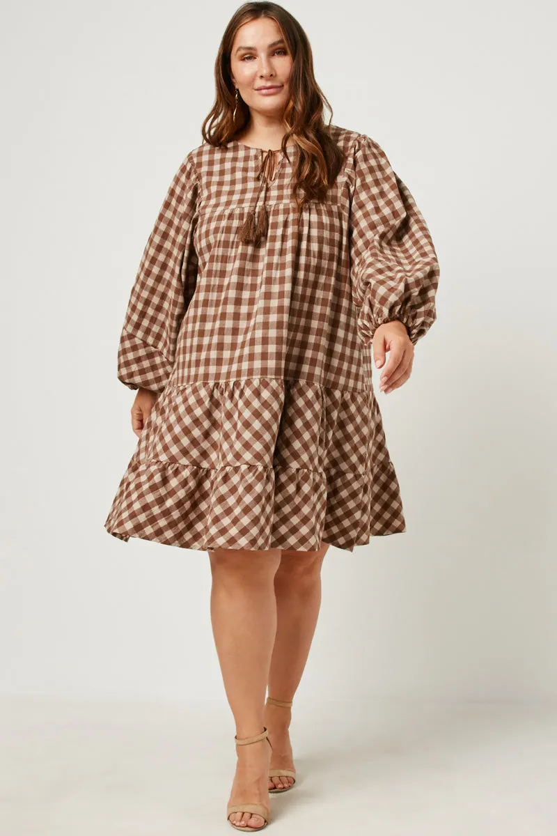 Puff Sleeve Tie Neck Gingham Dress All Day Look