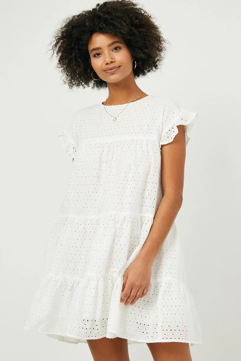 Calm Outfit Cozy Tones Flutter Sleeve Tiered Eyelet Dress