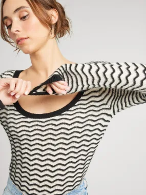 Catalina Pullover in Black & Ivory WrinkleFree Weave RibbedCuff