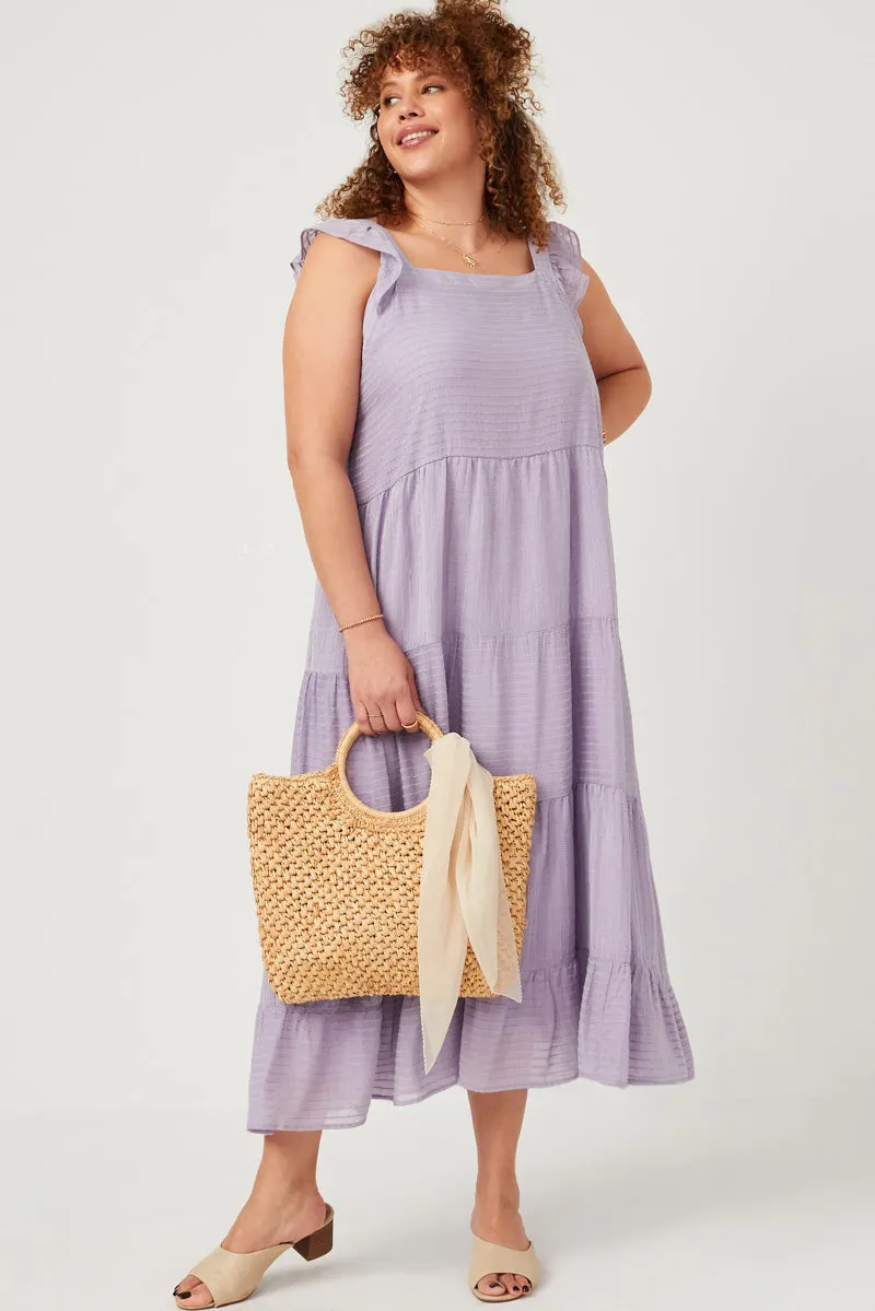 Textured Stripe Ruffle Sleeve Button Detail Tiered Dress Petite Chic Confident Touch