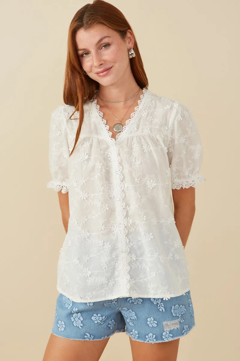 Floral Crochet Eyelet And Lace Blouse Odor Resistant Fabric