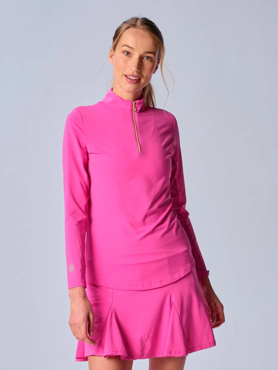 Reverseble Design Quarter Zip Sun Protection Top In Hot Pink