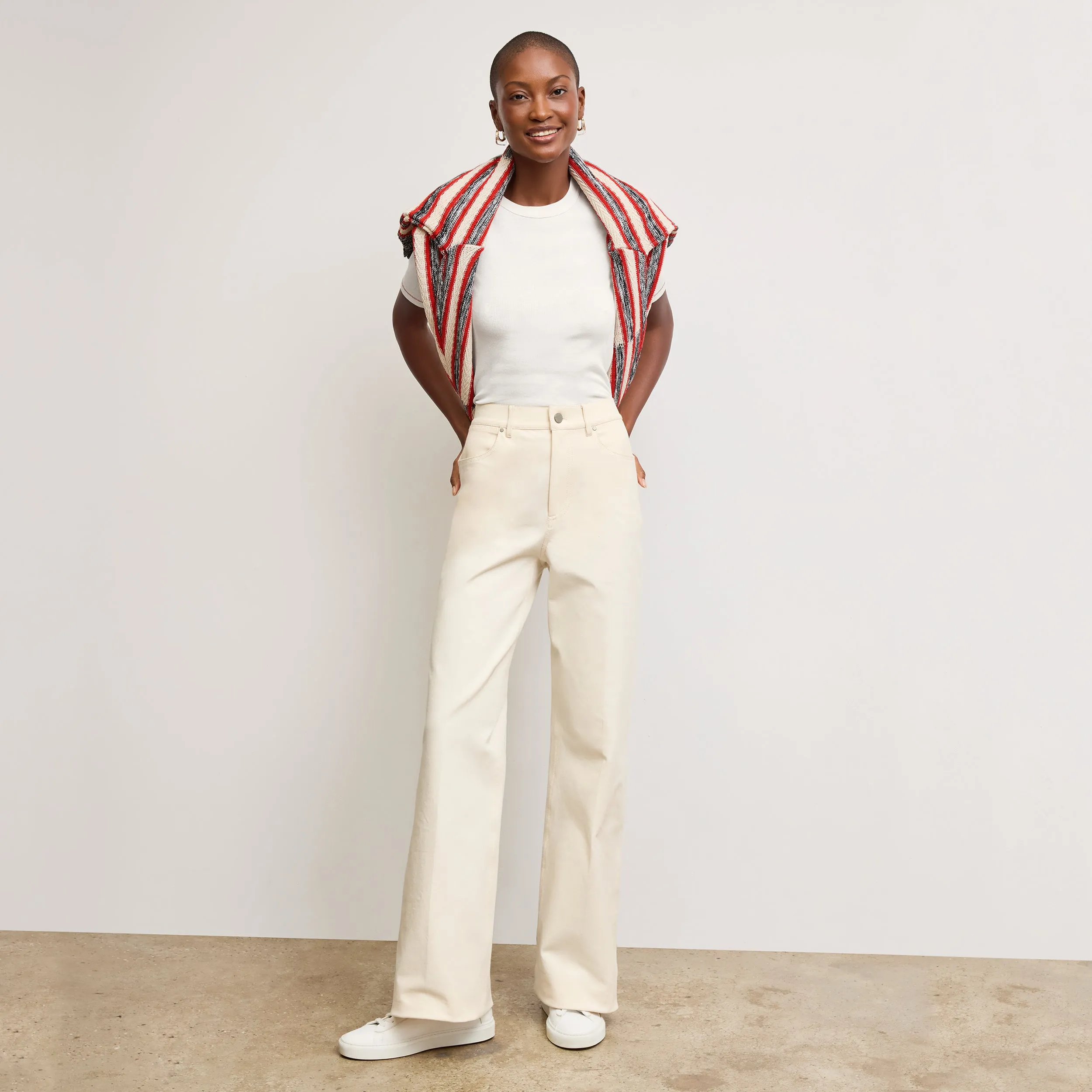 LowProfileDesign Chana Fitted T-Shirt - Contrast Organic Ribbed Pima Cotton :: Ivory/Red