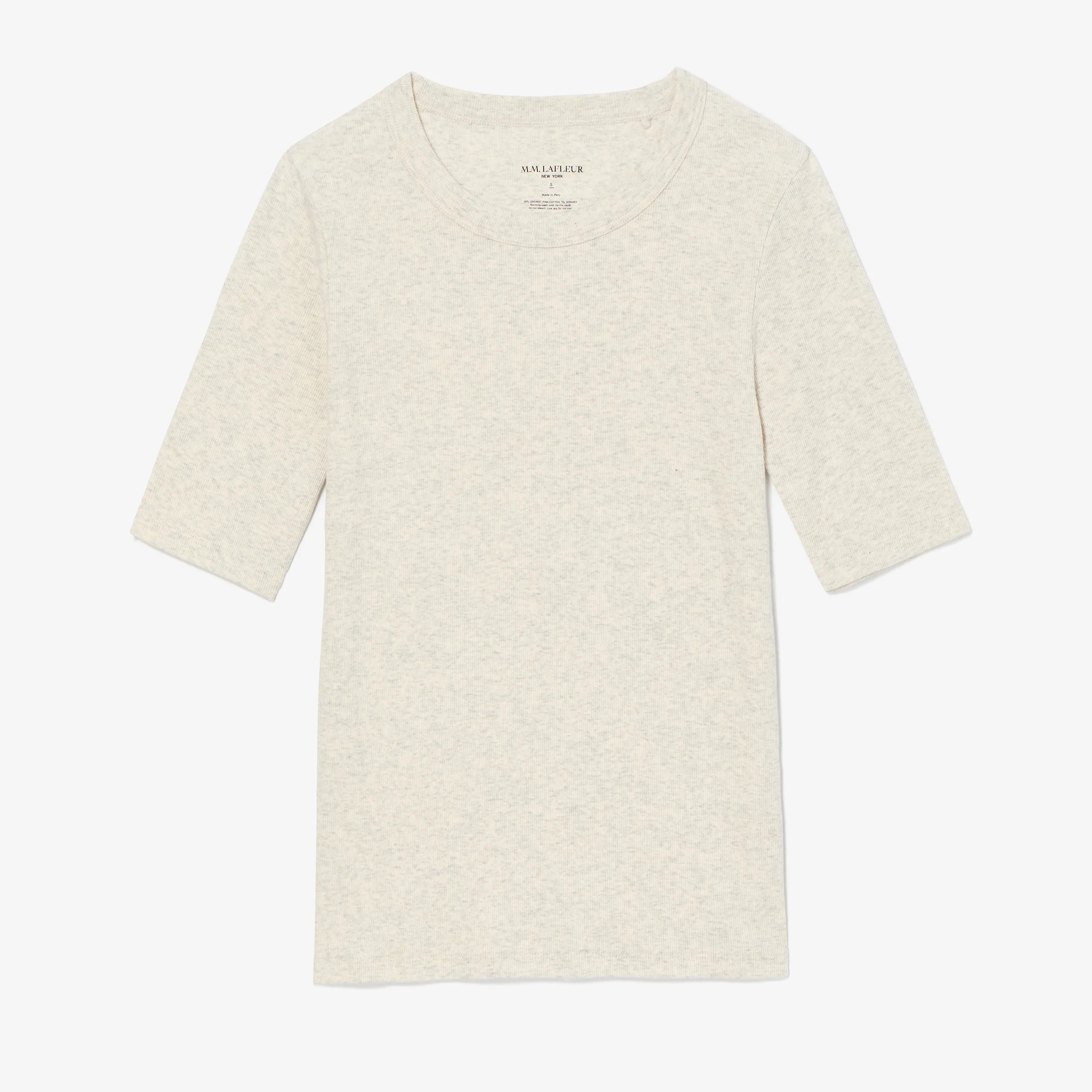 Chana Fitted T-Shirt - Organic Ribbed Pima Cotton :: Beige Melange Feminine Appeal EthicalProduction