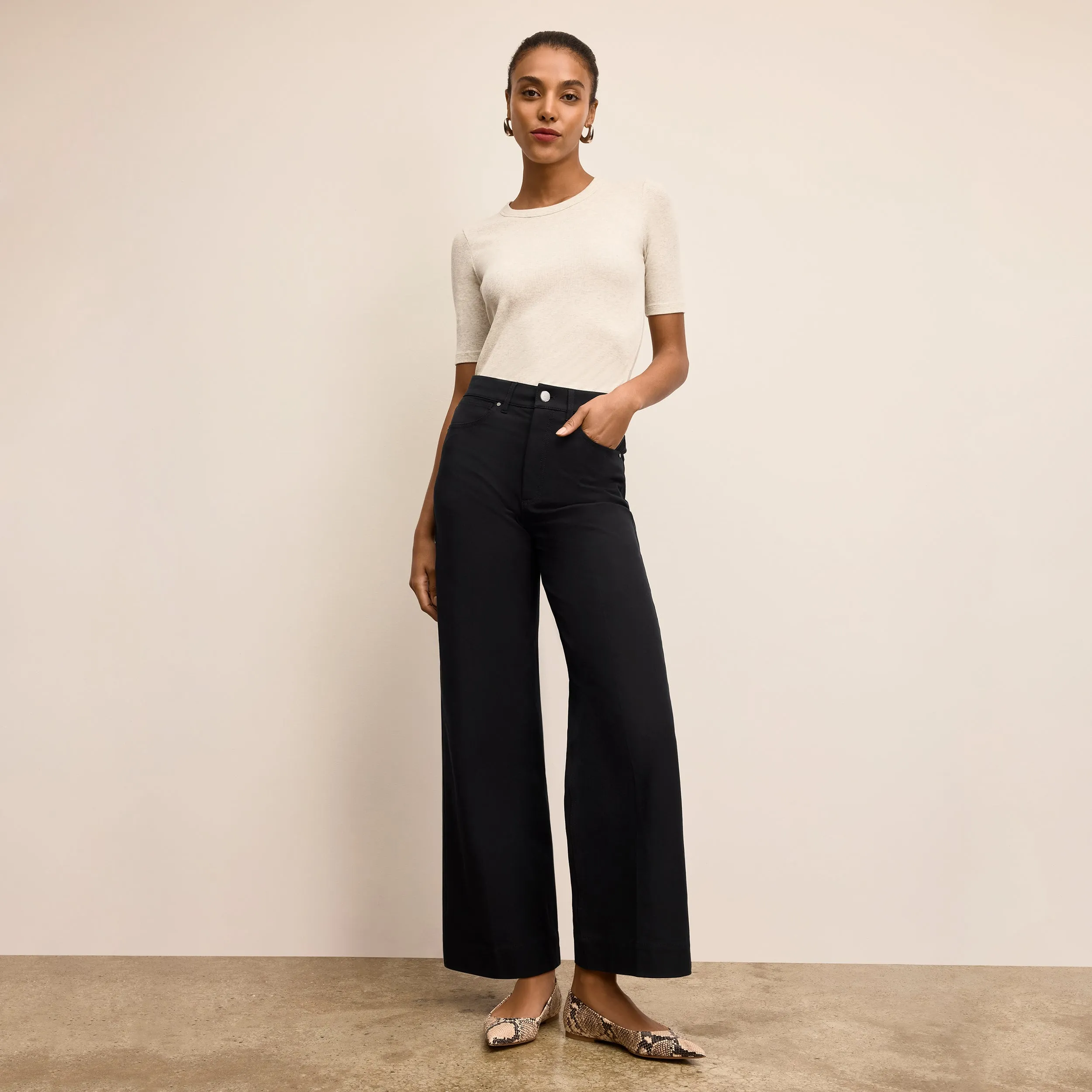 anti static coating Chana Fitted T-Shirt - Organic Ribbed Pima Cotton :: Beige Melange