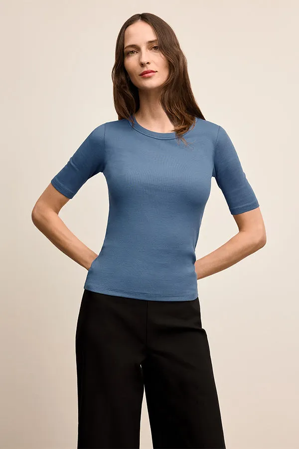 CarbonNeutral Production Chana Fitted T - Shirt - Organic Ribbed Pima Cotton :: Moonlight Blue