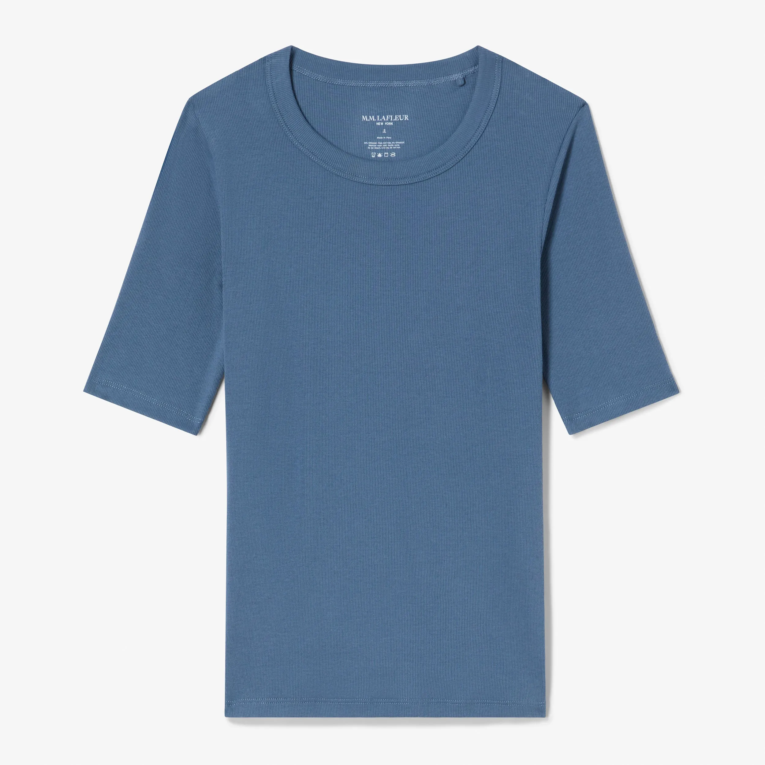 Athletic Look ConvertibleCollar Chana Fitted T - Shirt - Organic Ribbed Pima Cotton :: Moonlight Blue