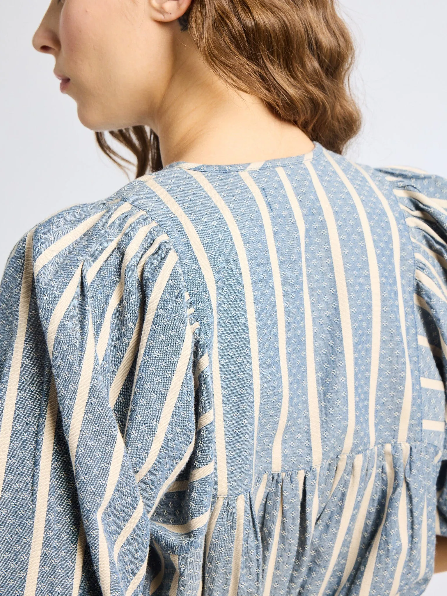 FasteningHood Charlie Top in Chambray Stripe