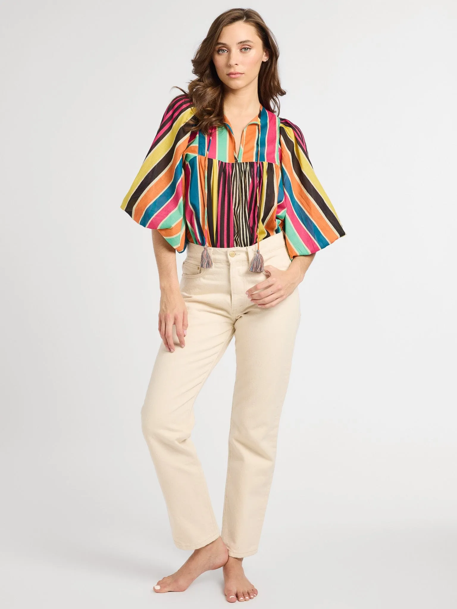 MicroPerforated Details Charlie Top in Ibiza Stripe