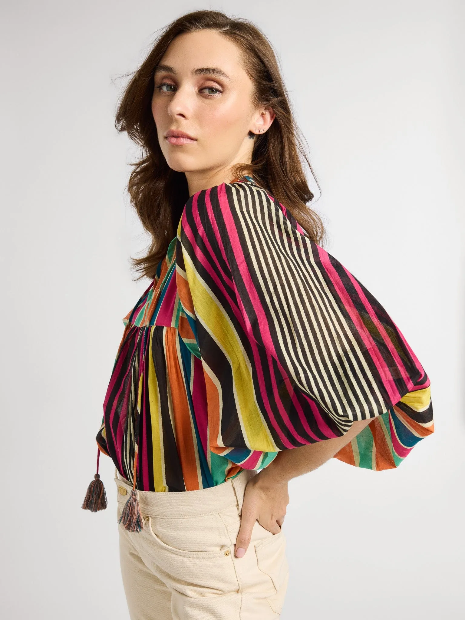 Charlie Top in Ibiza Stripe Odor Resistant Technology FourWay Stretch Fabric