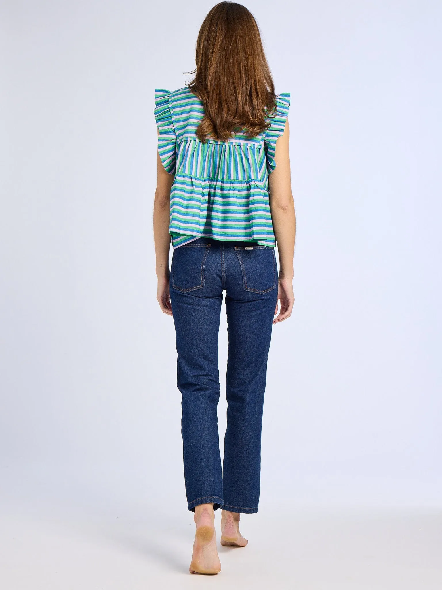 Non Restrictive Fit ReinforcedShoulderConstruction Chelsea Top in Printemps Stripe