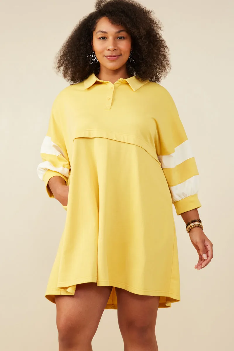 Aura Glow V-Neck Womens Colorblock Sleeve Collared French Terry Dress