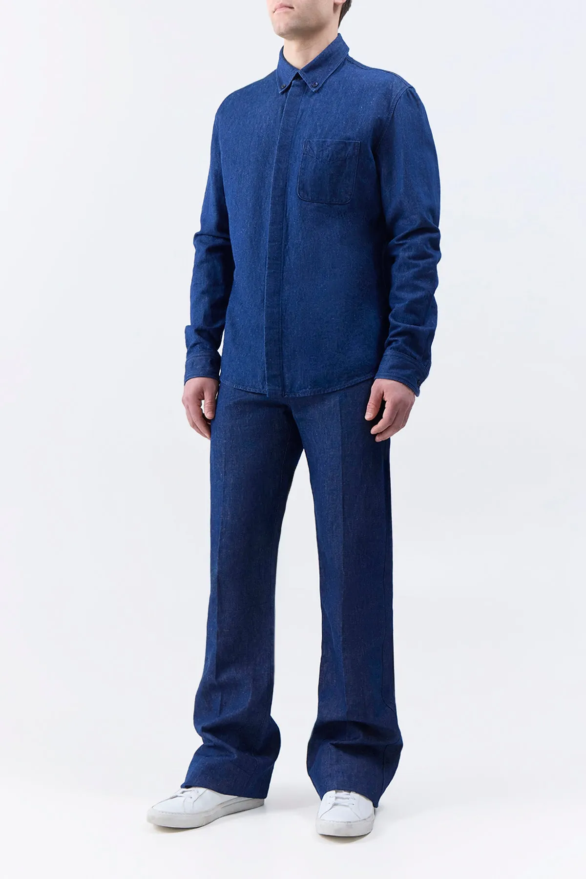 Cholul Shirt in Recycled Cotton Linen Denim Temperature Regulating Textiles Slim Lapel Variations