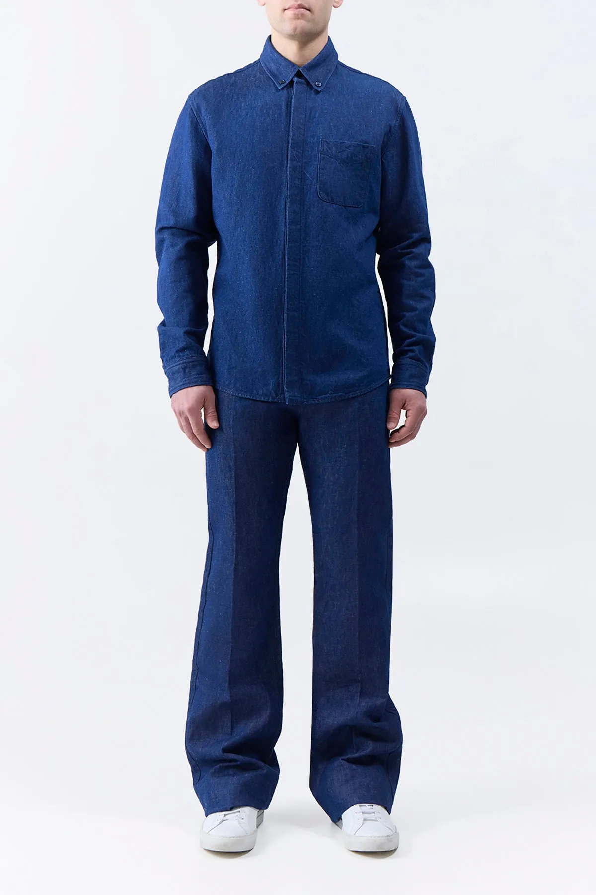 Cholul Shirt in Recycled Cotton Linen Denim 360 Degree Movement Design Tailored Ventilation System