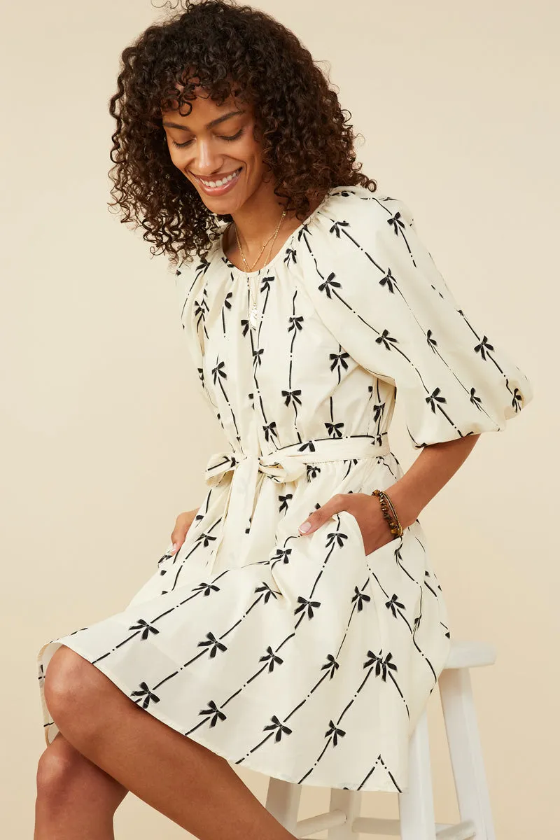 Womens All Over Bow Print Belted Dress Timeless Piece