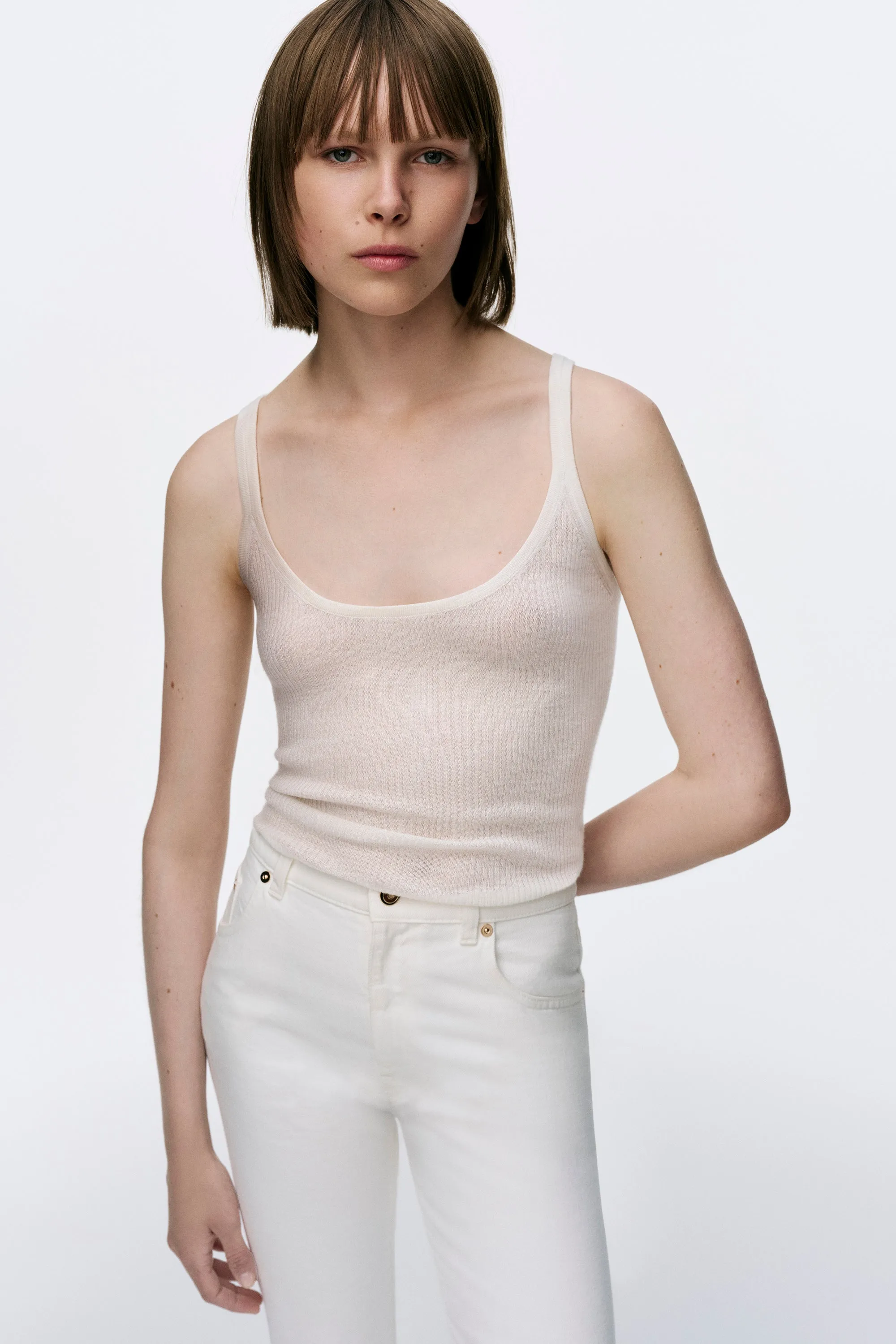 Cinxia Knit Tank Top in Ivory Cashmere Silk with Hemp Moisture Wicking Material