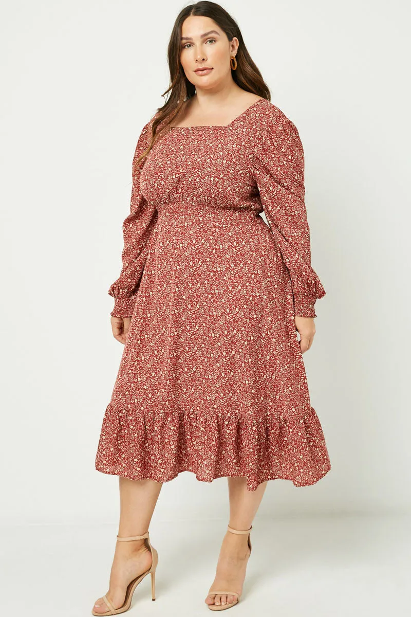 Long Sleeve Square Neck Midi Dress Bold Fashion