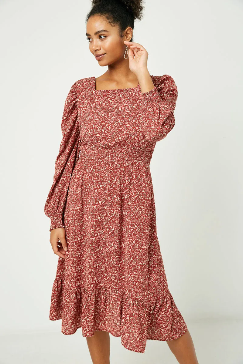 Long Sleeve Square Neck Midi Dress Night Ready Happy Soul