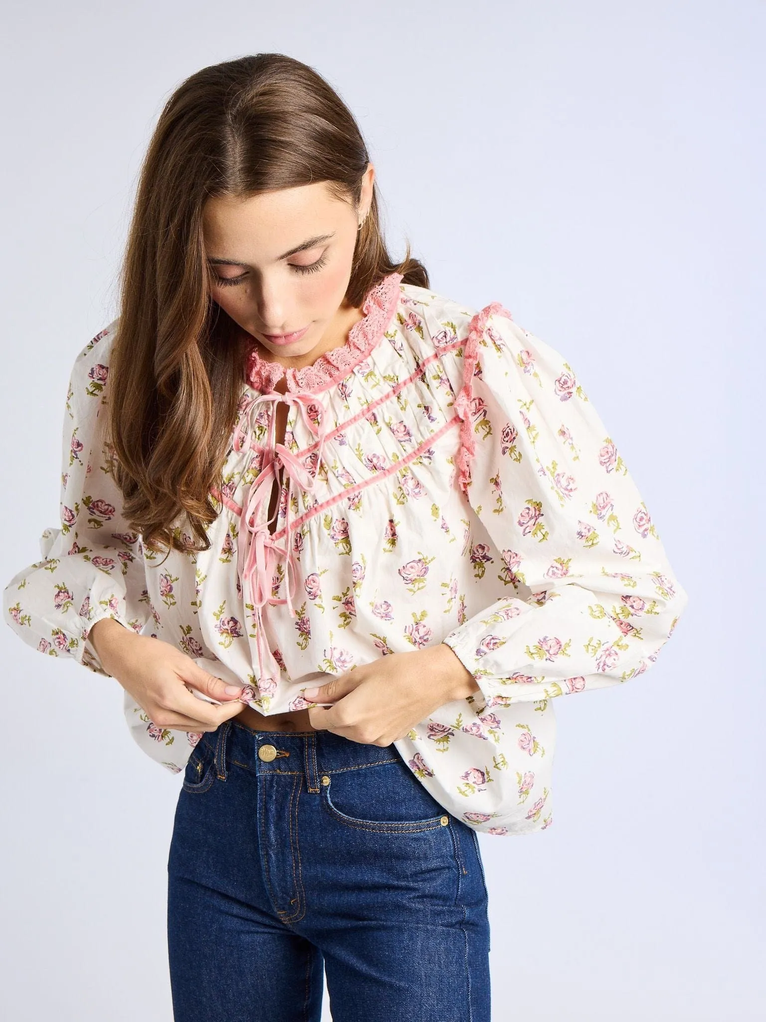 ElasticEdgeBinding Full Coverage Fit Colette Top in Rose Block Print