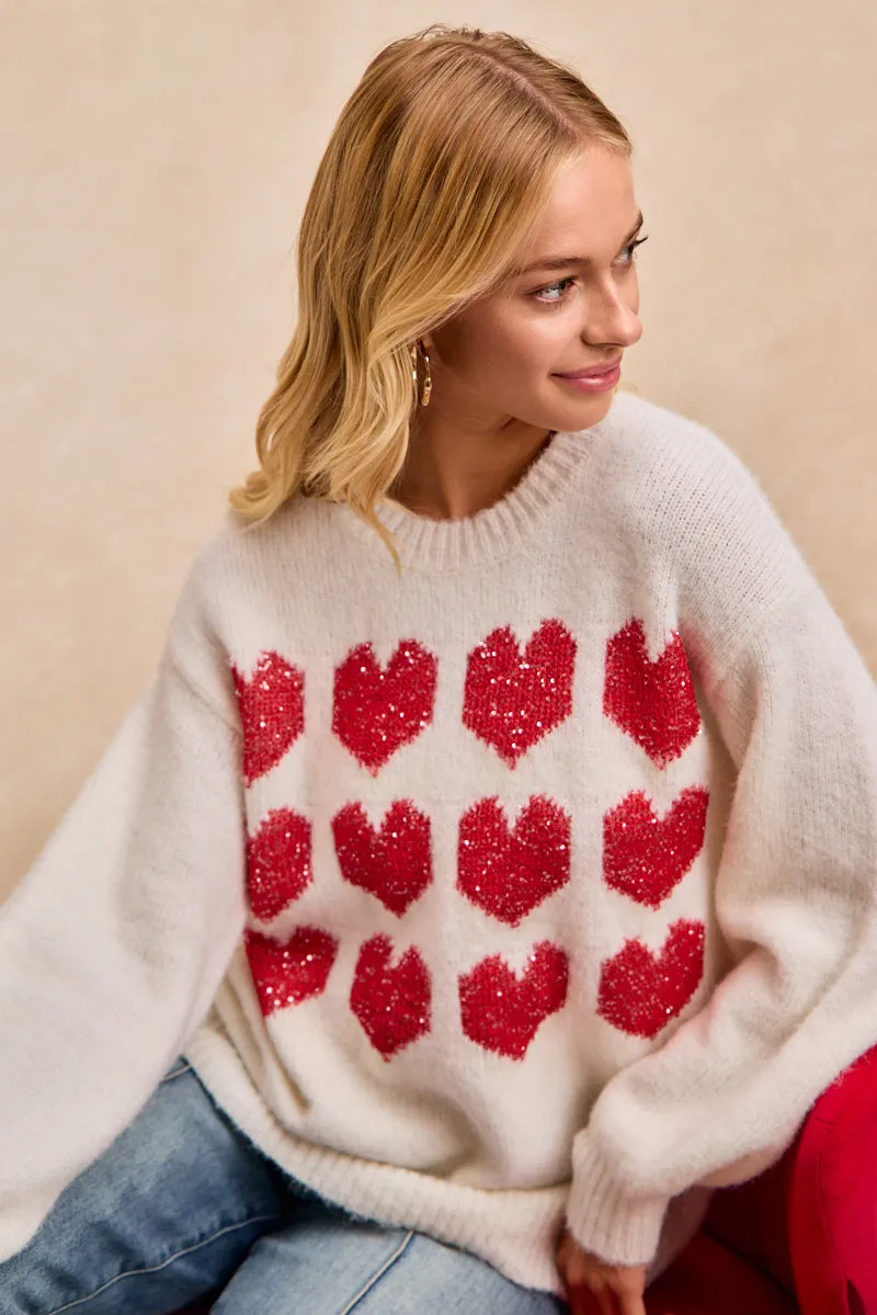 Flexible Joint Mobility All Weather Piece IT4808-01 | VALENTINES HEART ARTWORK GLITTER SWEATER TOP