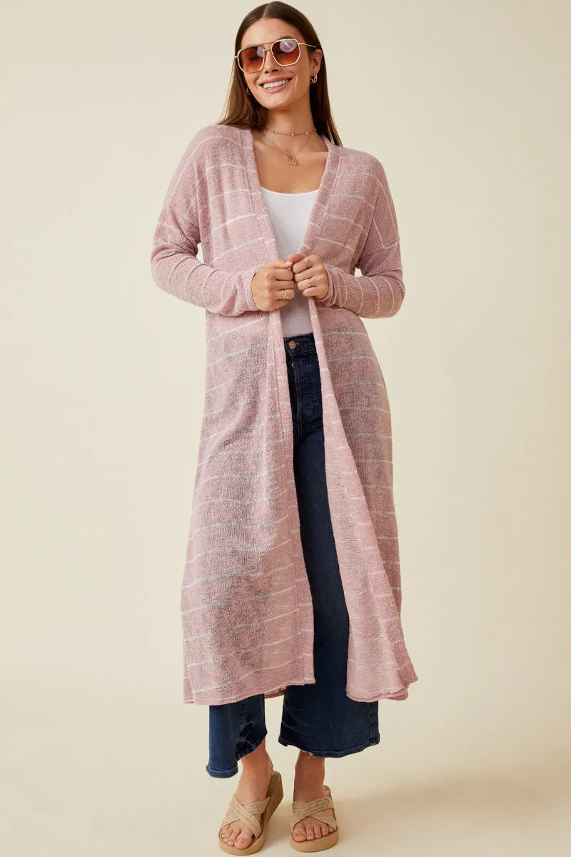 OdorResistant Treatment Loose Knit Striped Open Duster