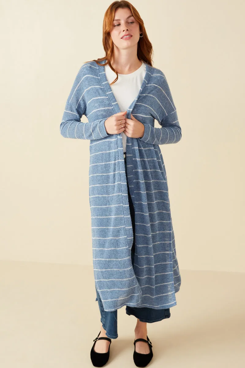 Loose Knit Striped Open Duster Heat Retention Layer Quick Pull Zipper