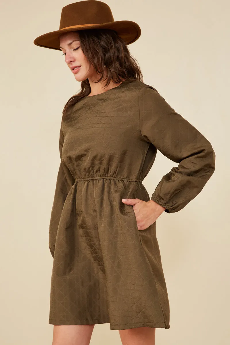 Cozy Layers Statement Look Quilted Long Sleeve A Line Dress