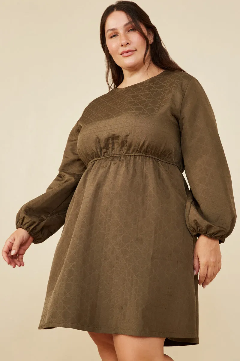 Quilted Long Sleeve A Line Dress High-waisted evening piece
