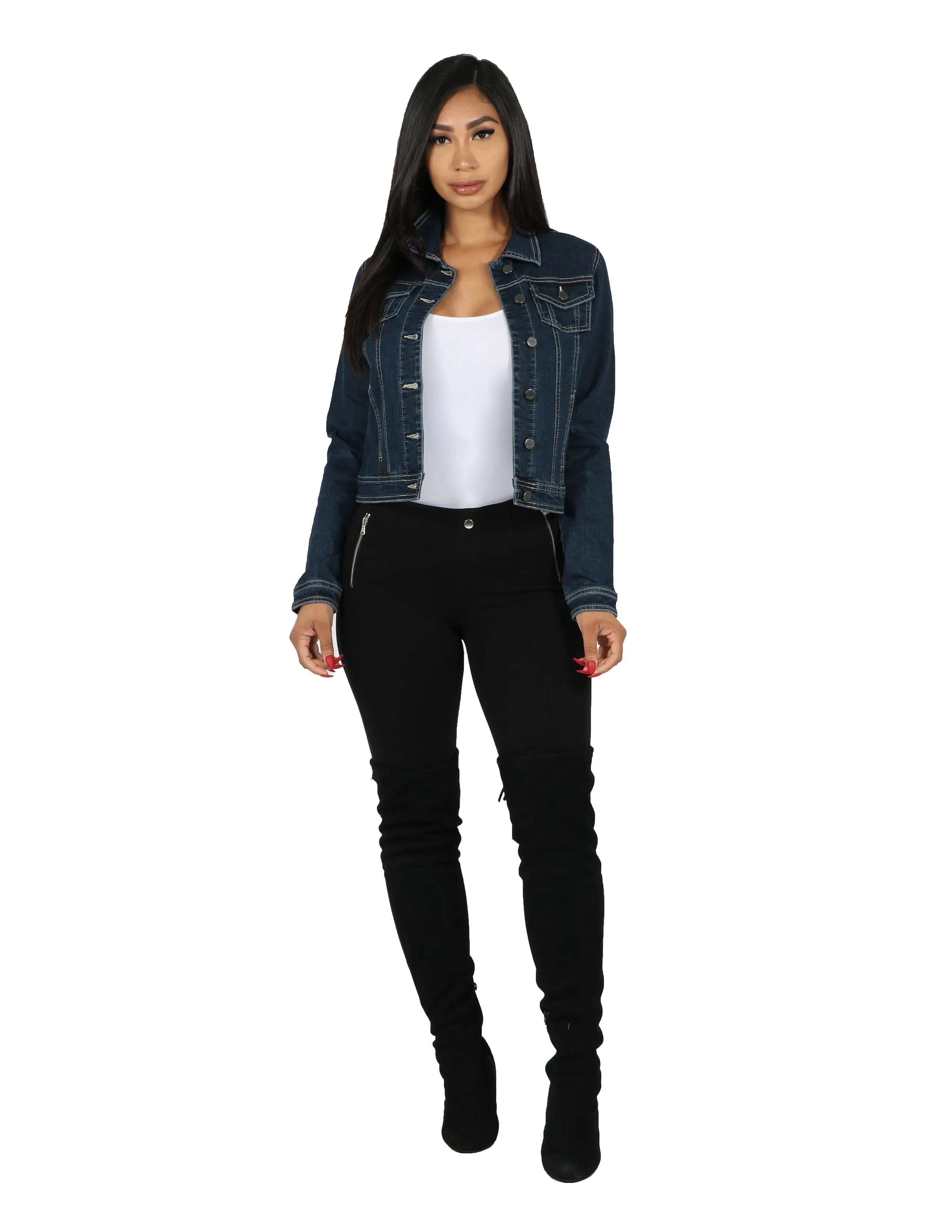 Seamless Welded Construction Non Restrictive Movement Cut Classic Jacket in Stretch Denim