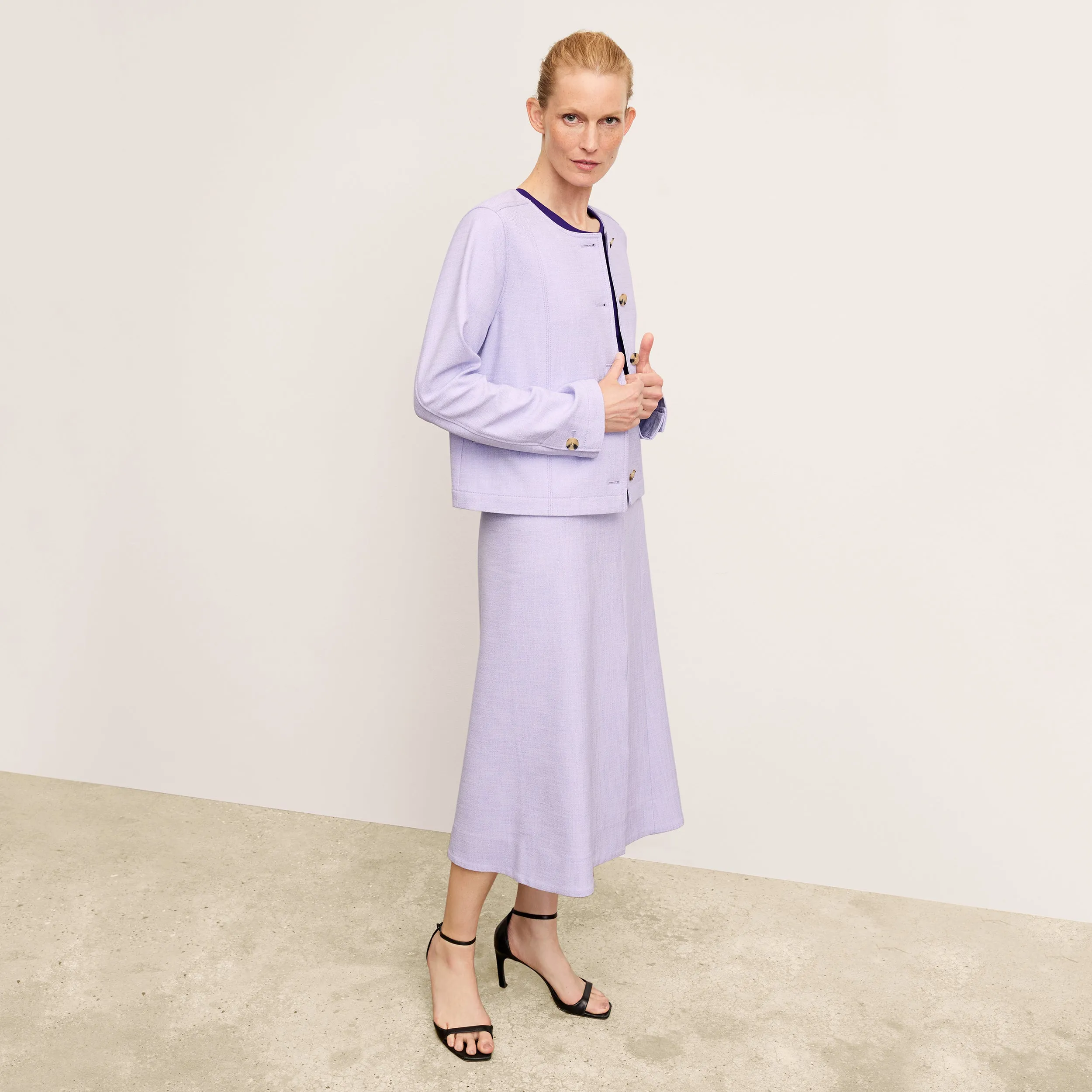 Eva Skirt - Stretch Tweed :: Lilac/Ivory Rolled Hem Tassel accents