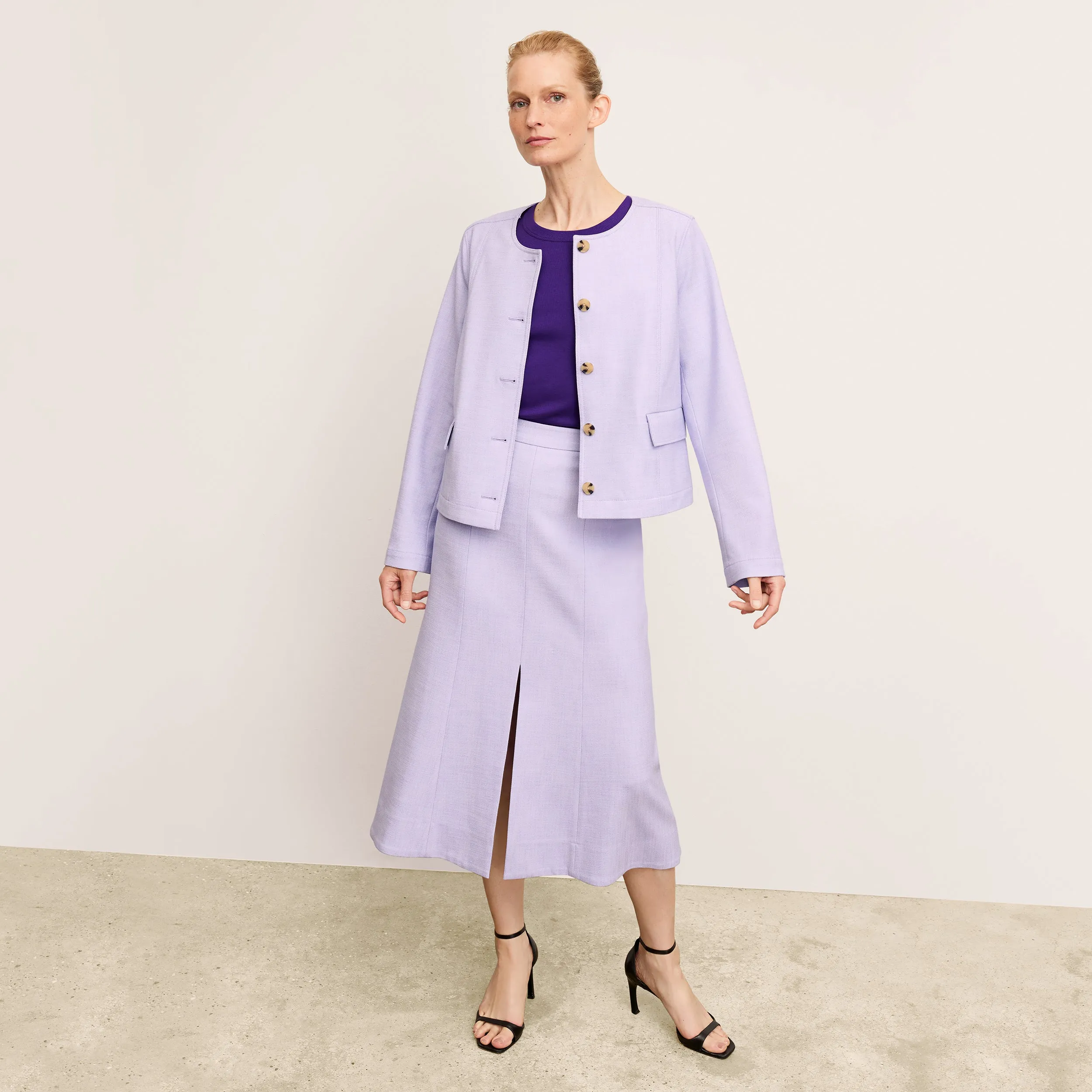 Luxury Trim Eva Skirt - Stretch Tweed :: Lilac/Ivory