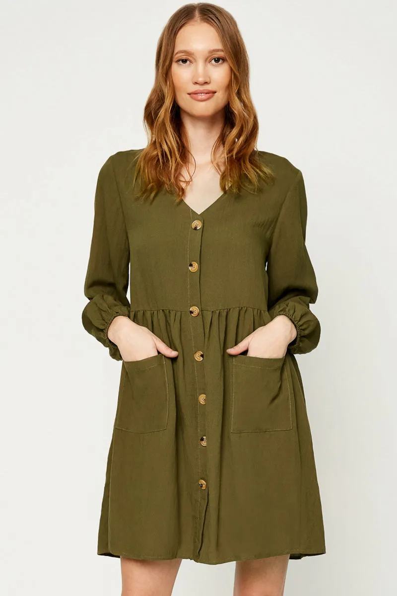 Button Down Pocketed Dress Water-resistant