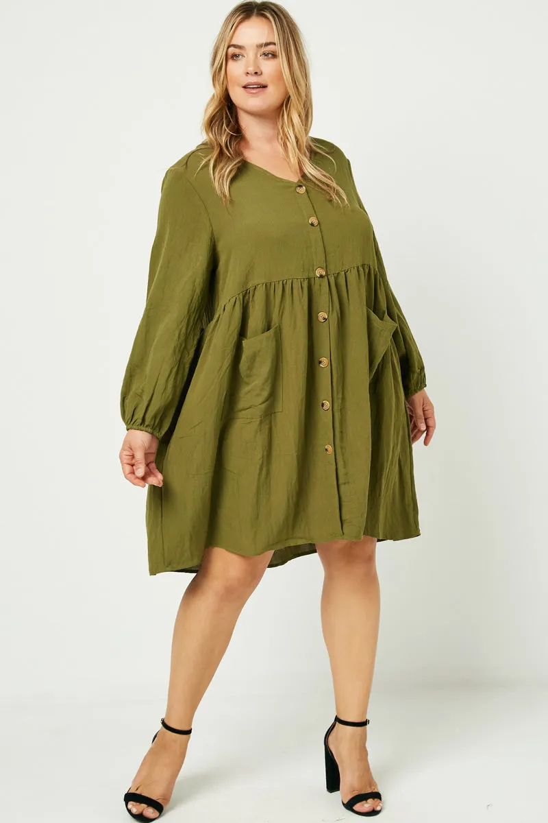 Button Down Pocketed Dress Contemporary Fit Trend Movement