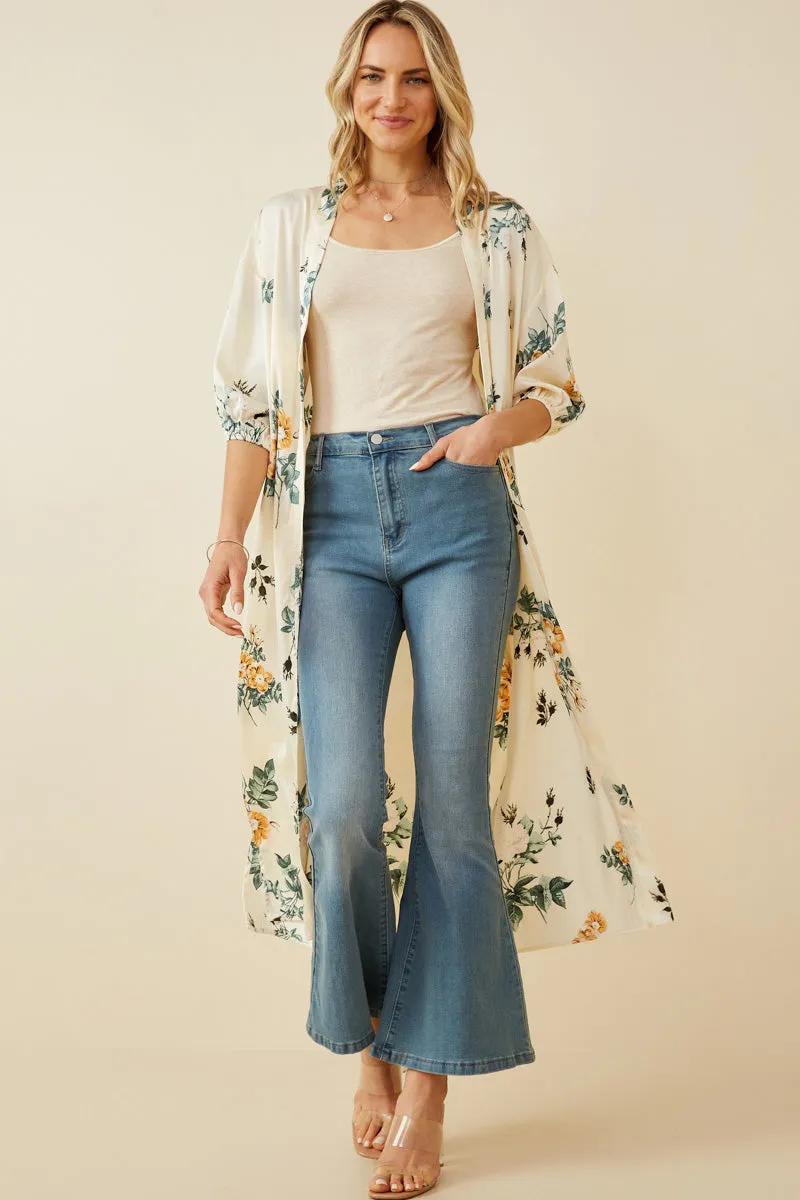 Satin Floral Open Duster Rainy Day Option