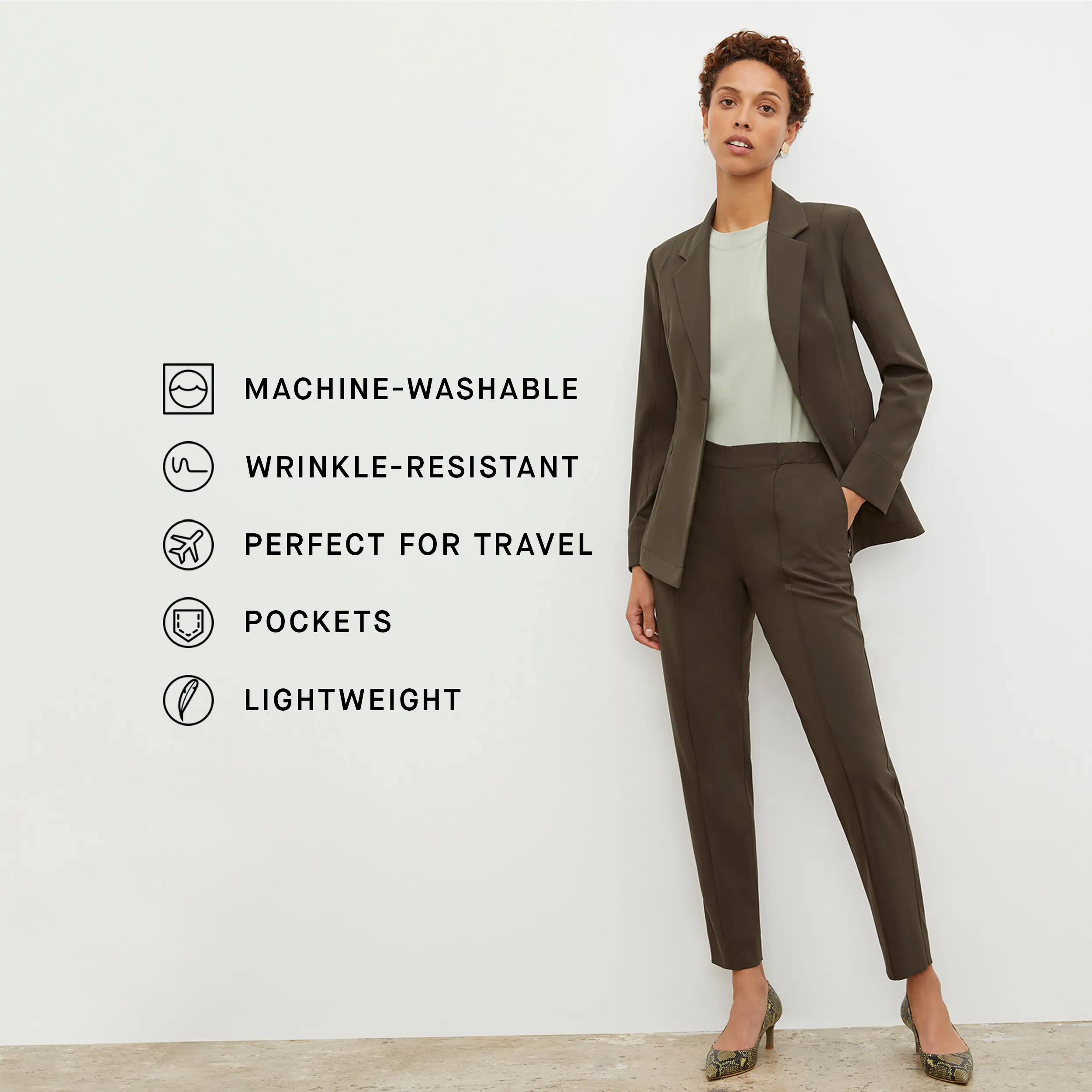 Circular Knit Technology Organic Cotton Blend Colby Travel Pant - OrigamiTech :: Olive