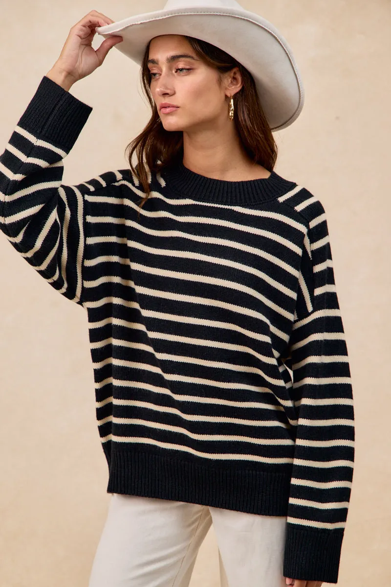 Light Protection IT4864-01 | STRIPED MOCK NECK SWEATER TOP WITH RAGLAN SLEEVES