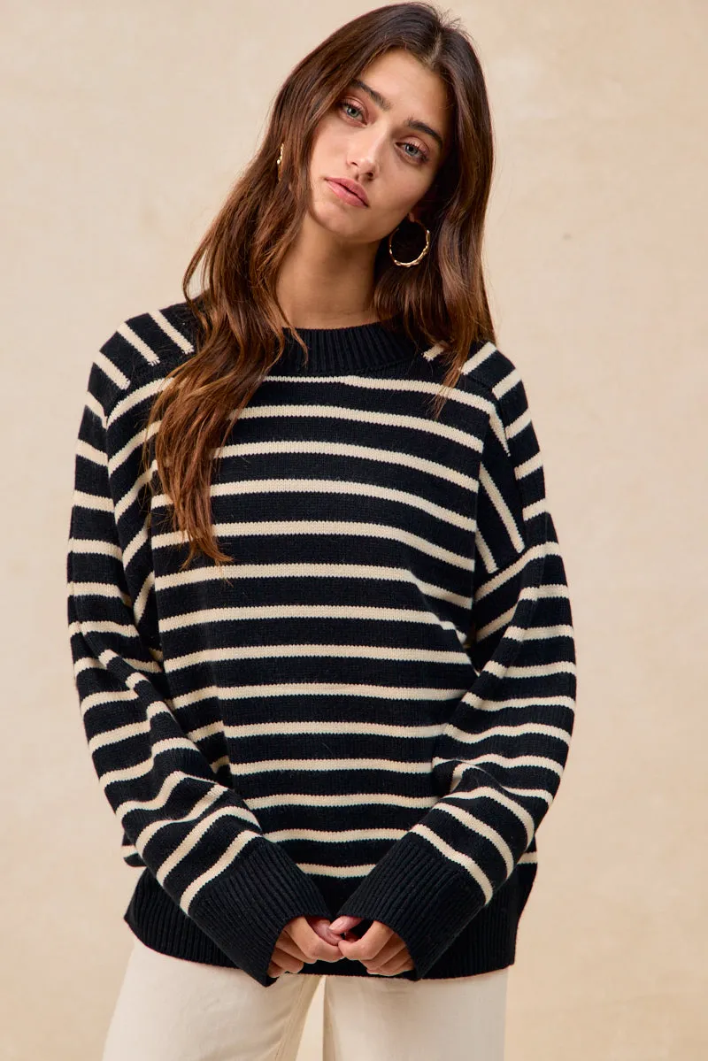 Flexible Joint Mobility Multi Use Piece IT4864-01 | STRIPED MOCK NECK SWEATER TOP WITH RAGLAN SLEEVES