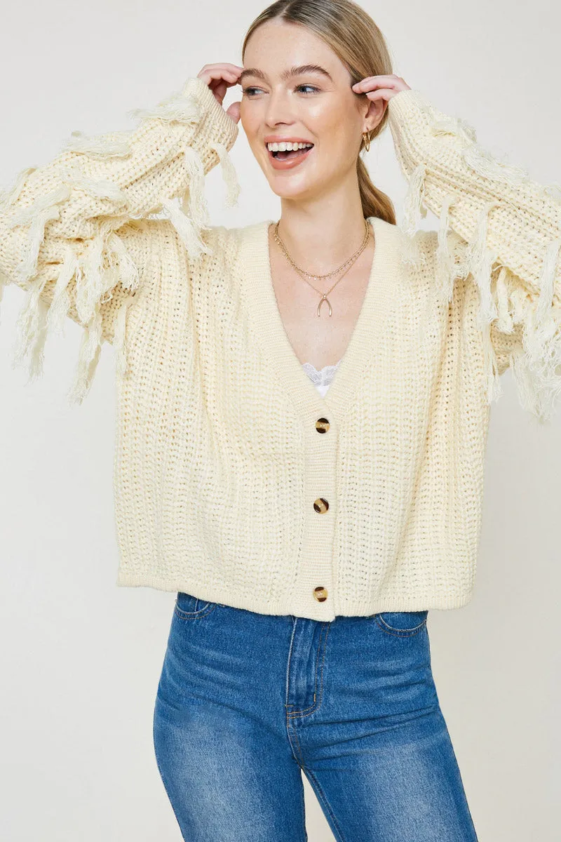 Button-Down Fringe Knit Sweater Packable design Dry Weather Look