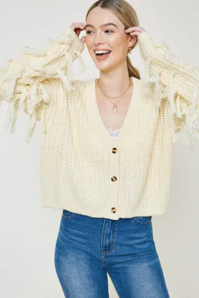 Button-Down Fringe Knit Sweater Layered Comfort Look 3-In-1 Set