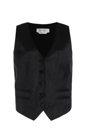 Coleridge Vest in Black Virgin Wool Silk with Linen Warm Hoodie High Stretch Fabric