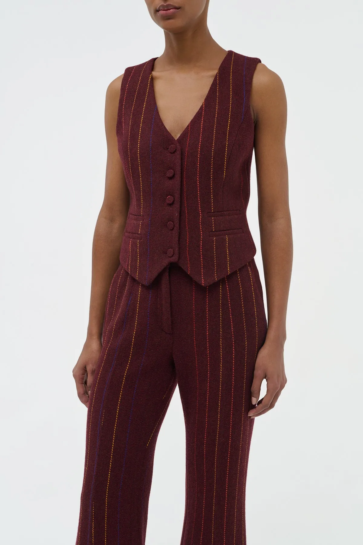 Coleridge Vest in Burnt Sienna Multi Pinstripe Wool Cashmere ThermalInsulation Stylish T-shirt
