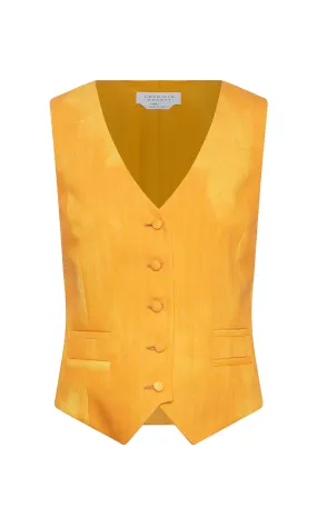 Coleridge Vest in Cadmium Yellow Virgin Wool Distressed Texture SlubTexture